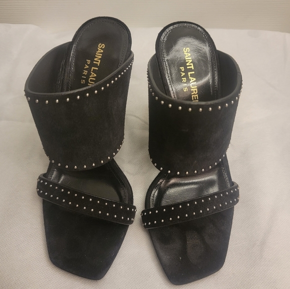 Saint Laurent Black Oak Slide Studded Sandals Sz 36 - Picture 6 of 16